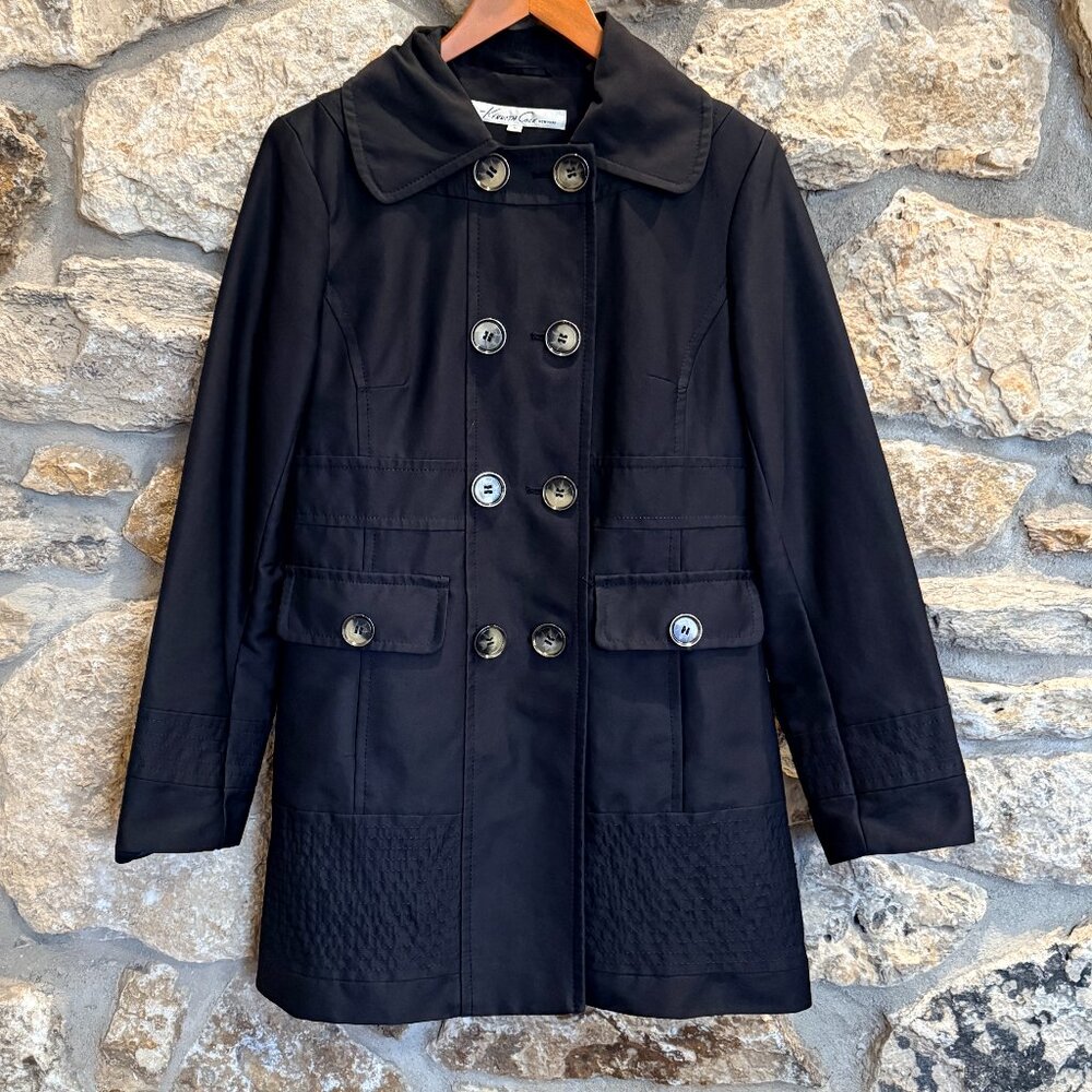 Black Double Breasted Kenneth Cole Cotton Spring Classic Pea Coat Jacket sz Med